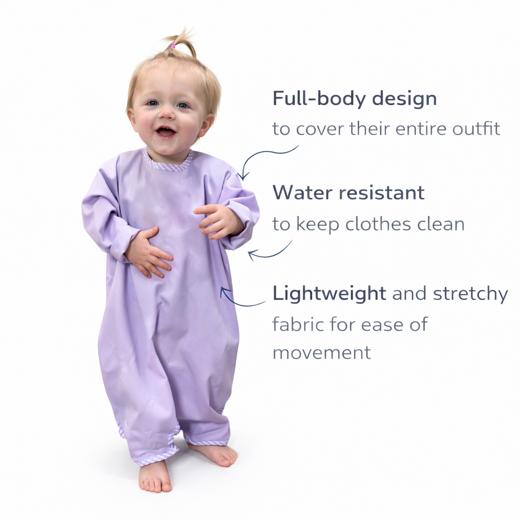 Toddler Bib- full body coverage for self- feeding babies and toddlers- Purple