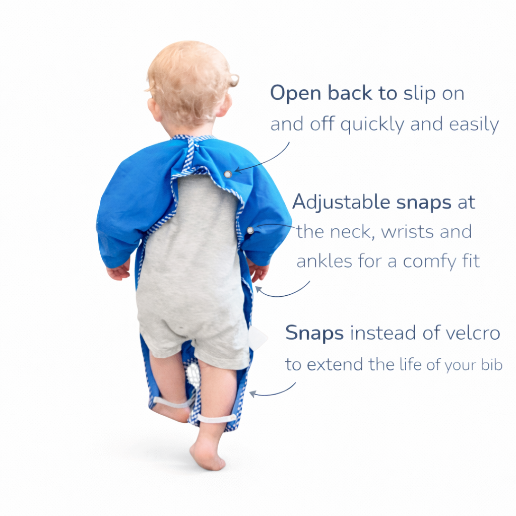 Toddler Bib- full body coverage for self- feeding babies and toddlers- Purple